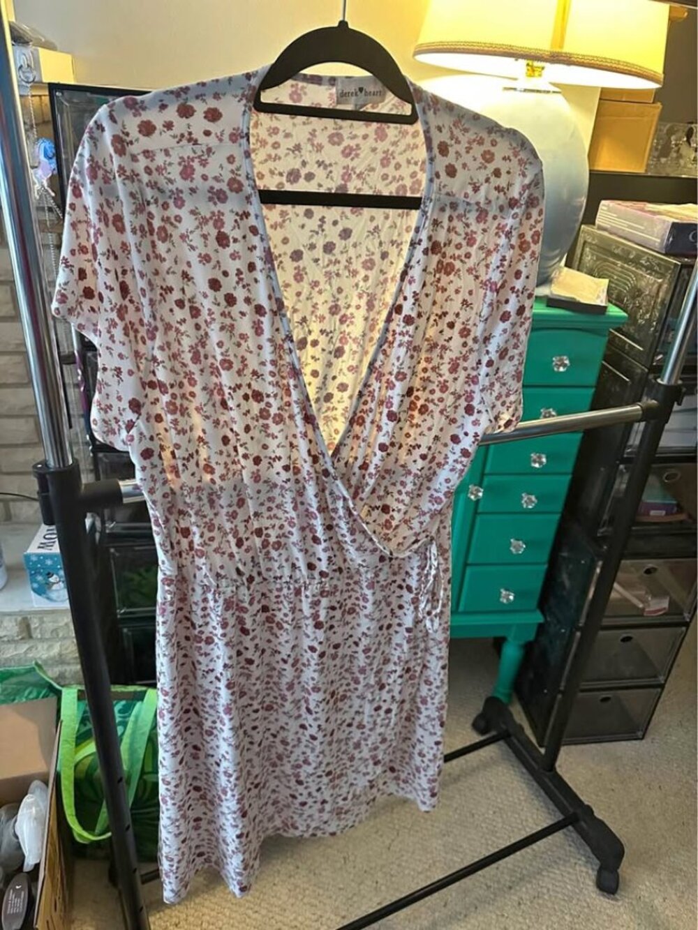 Derek Heart 3X Floral Surplice Midi Dress – Pink & Burgundy